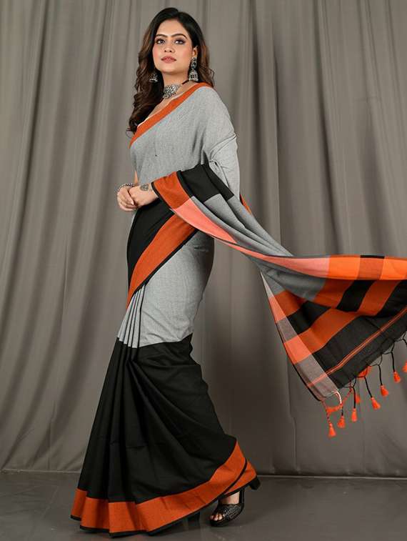 women color block handloom saree with blouse - 22505514 -  Standard Image - 2