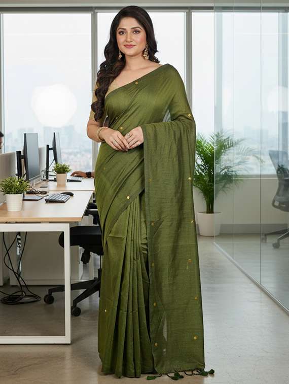 women solid with work handloom saree with blouse
