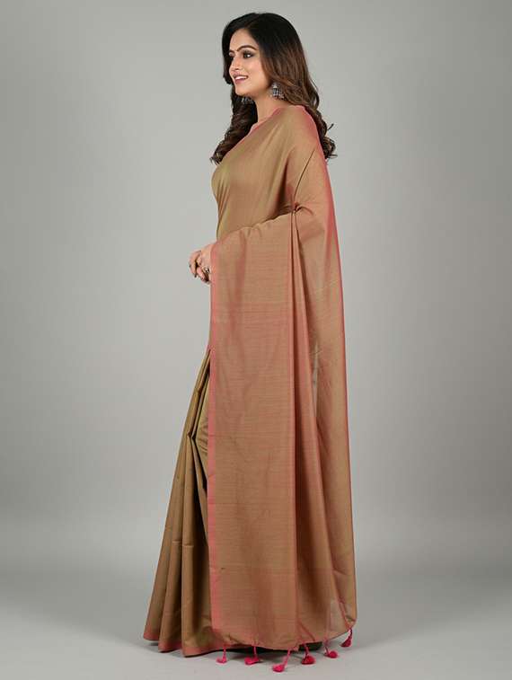 women solid handloom saree with blouse - 22505523 -  Standard Image - 2