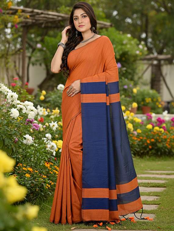 women solid handloom saree with blouse - 22505528 -  Standard Image - 2