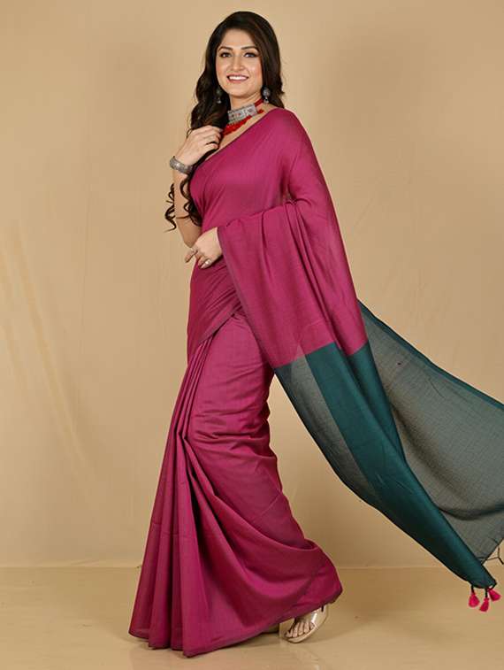 women solid handloom saree with blouse - 22505541 -  Standard Image - 2
