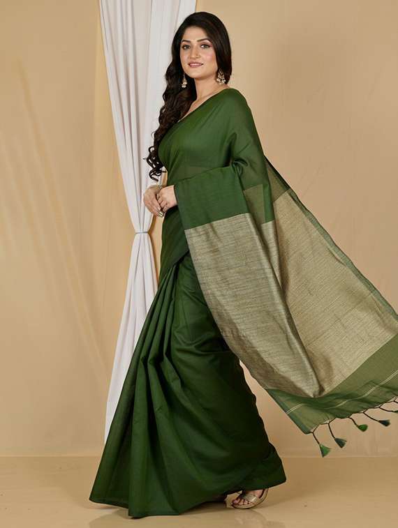 women solid handloom saree with blouse - 22505565 -  Standard Image - 2