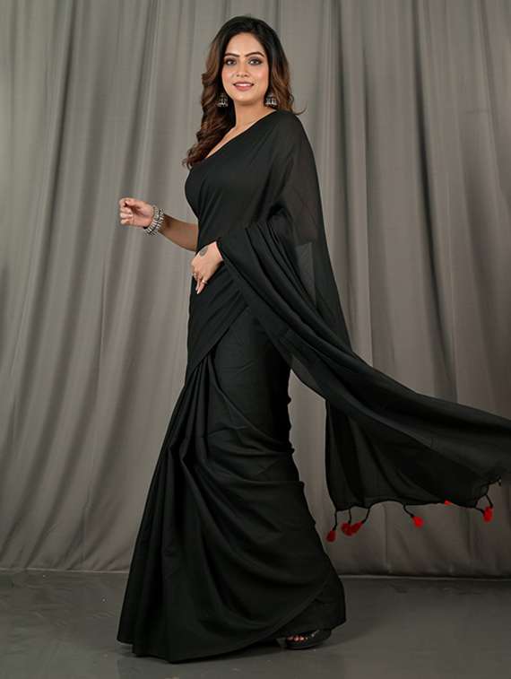 women solid handloom saree with blouse - 22505569 -  Standard Image - 2