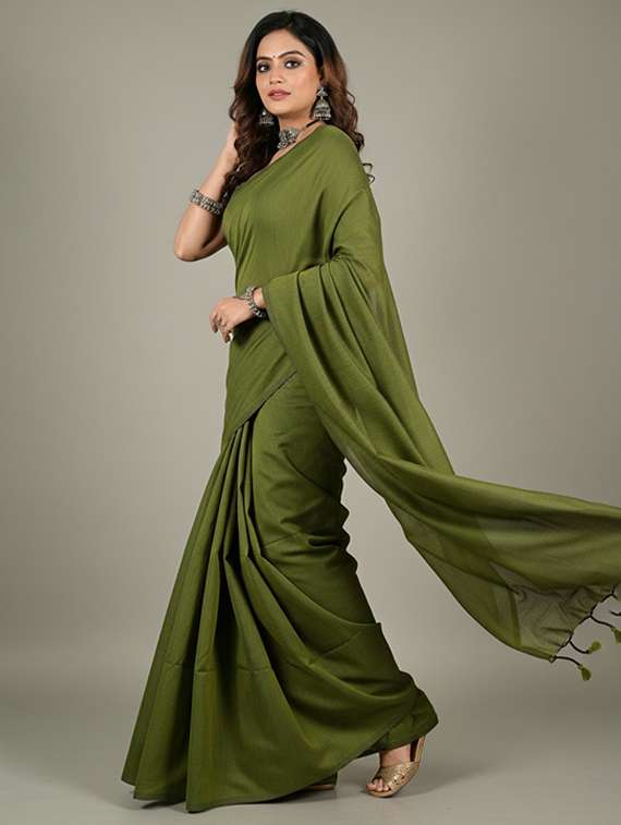women solid handloom saree with blouse - 22505570 -  Standard Image - 2