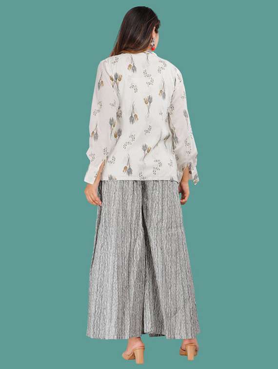 Women Printed Crop Top Palazzo With Shrug - 22505842 -  Standard Image - 2