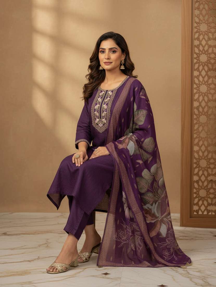 women embroidered three quarter sleeve kurta pant with dupatta set - 22505914 -  Standard Image - 2