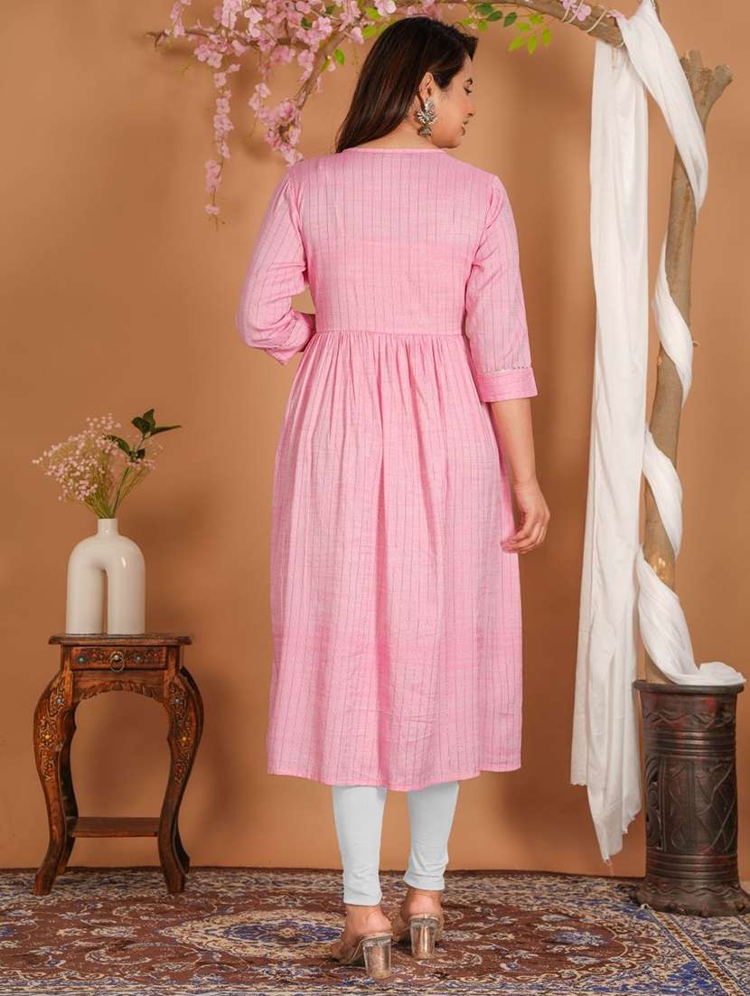 women embroidered three quarter sleeve flared kurta - 22506084 -  Standard Image - 2