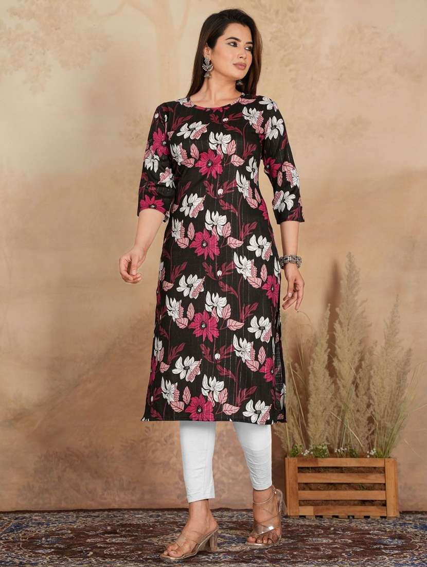 women printed three quarter sleeve straight kurta - 22506349 -  Standard Image - 2