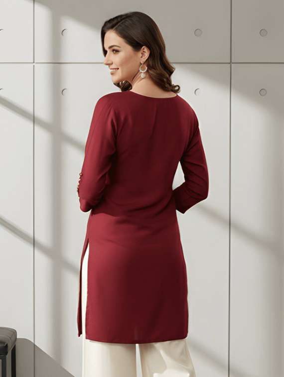 women solid three quarter sleeve straight kurti - 22506411 -  Standard Image - 2
