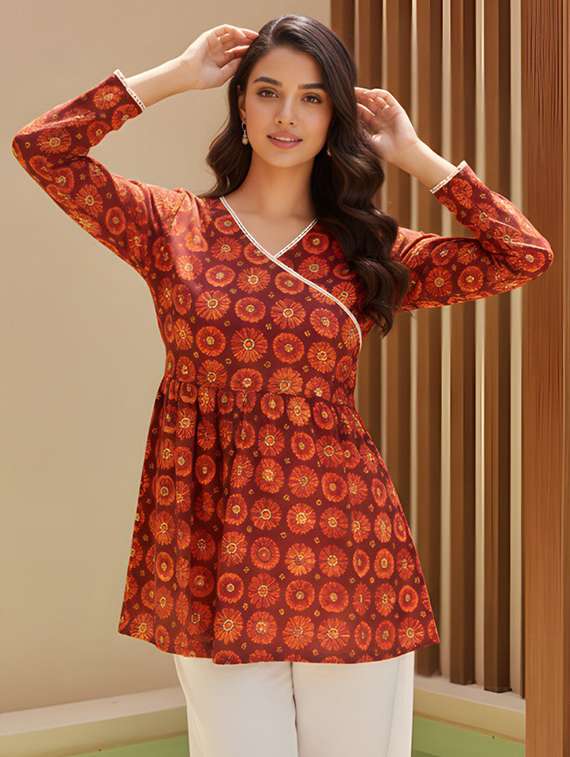 women printed long sleeves a-line kurti - 22506413 -  Standard Image - 2