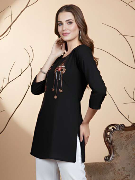 women embroidered round neck straight kurti - 22506414 -  Standard Image - 2