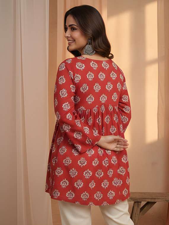women printed long sleeve a-line kurti - 22506416 -  Standard Image - 2