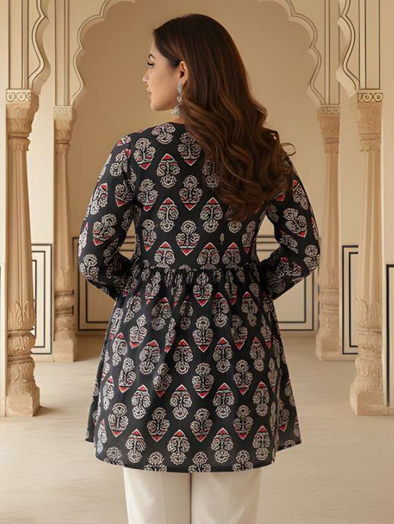 women printed v neck flared kurti - 22506420 -  Standard Image - 2