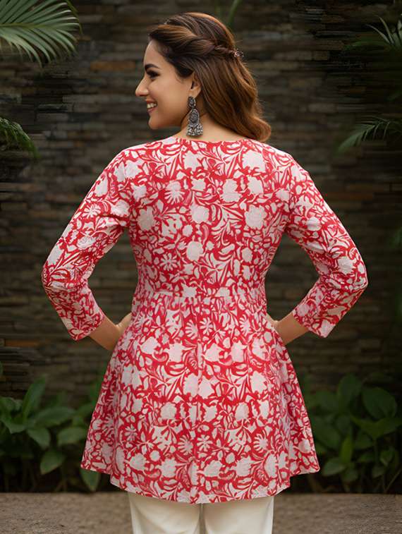 women printed v neck flared kurti - 22506422 -  Standard Image - 2