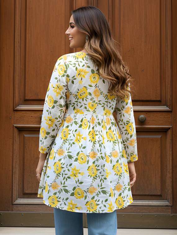 women printed v neck flared kurti - 22506424 -  Standard Image - 2