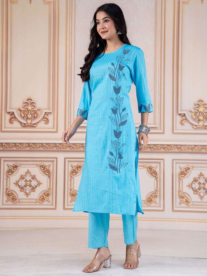 women embroidered three quarter sleeve kurta pant set - 22507453 -  Standard Image - 2