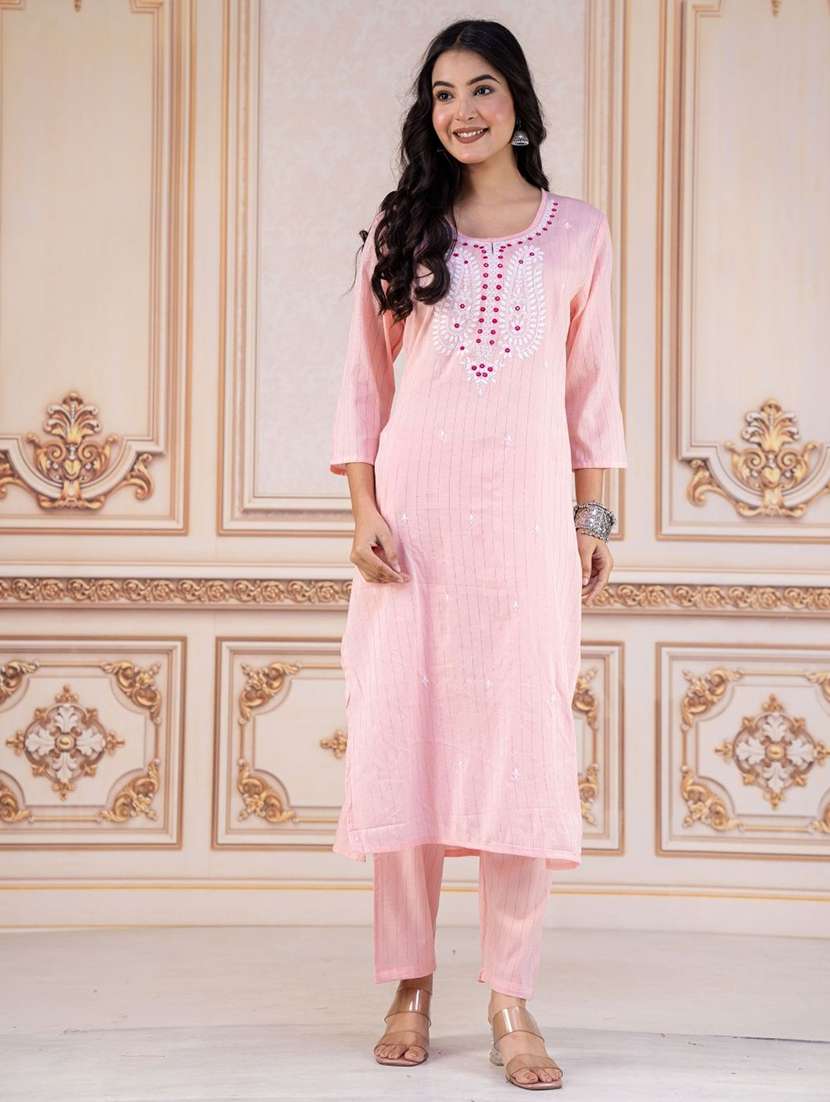women embroidered three quarter sleeve kurta pant set - 22507470 -  Standard Image - 2