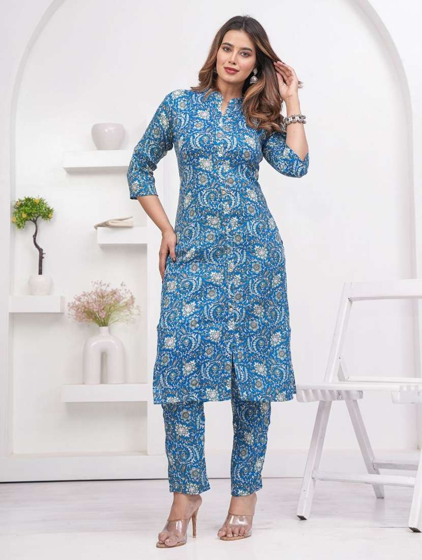 women printed three quarter sleeve kurta pant set - 22507473 -  Standard Image - 2