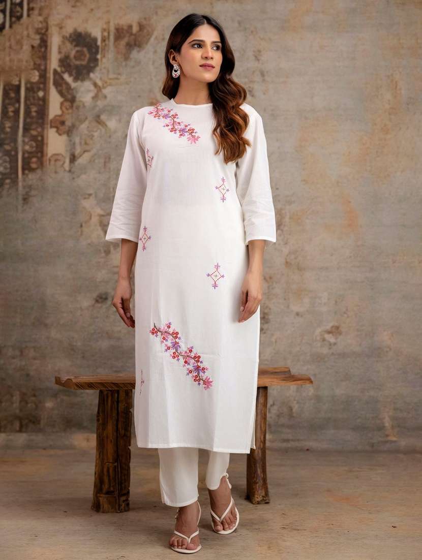 women embroidered three quarter sleeve kurta pant set - 22507493 -  Standard Image - 2
