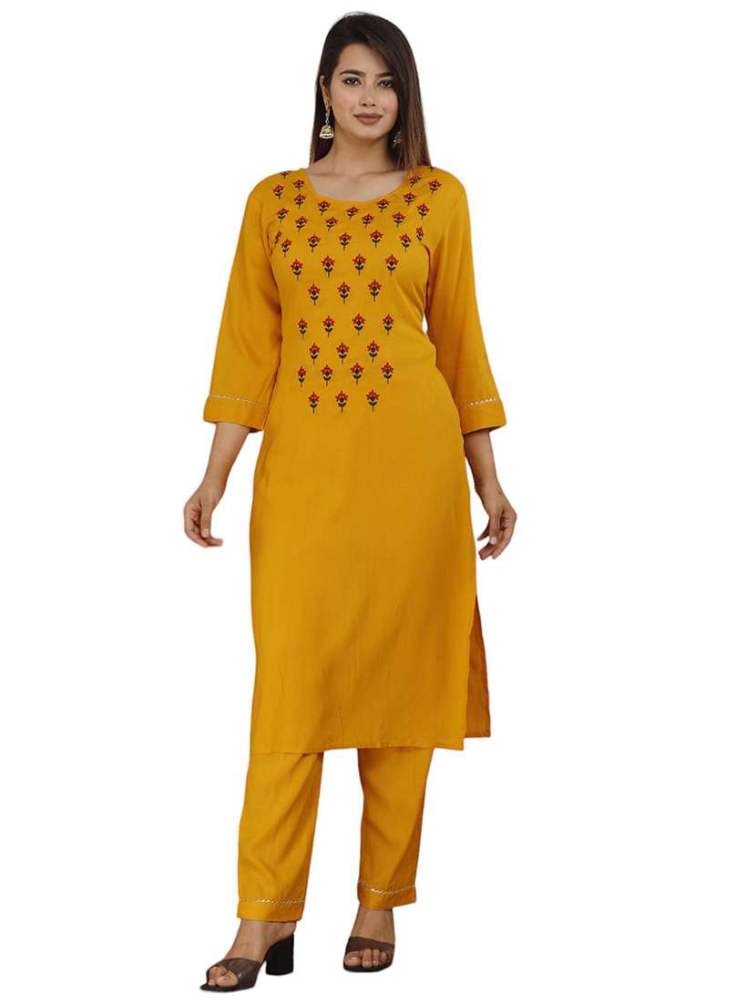 women embroidered three quarter sleeve kurta pant set - 22507511 -  Standard Image - 2