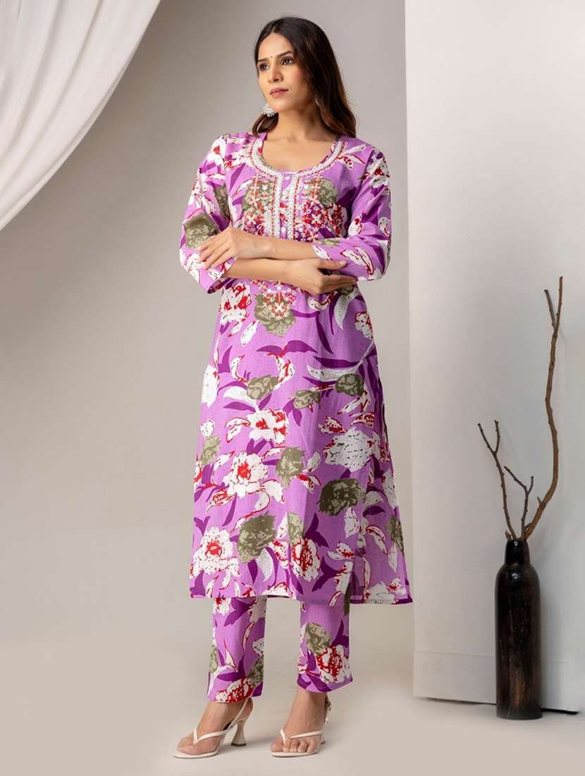 women printed three quarter sleeve kurta pant set - 22507535 -  Standard Image - 2