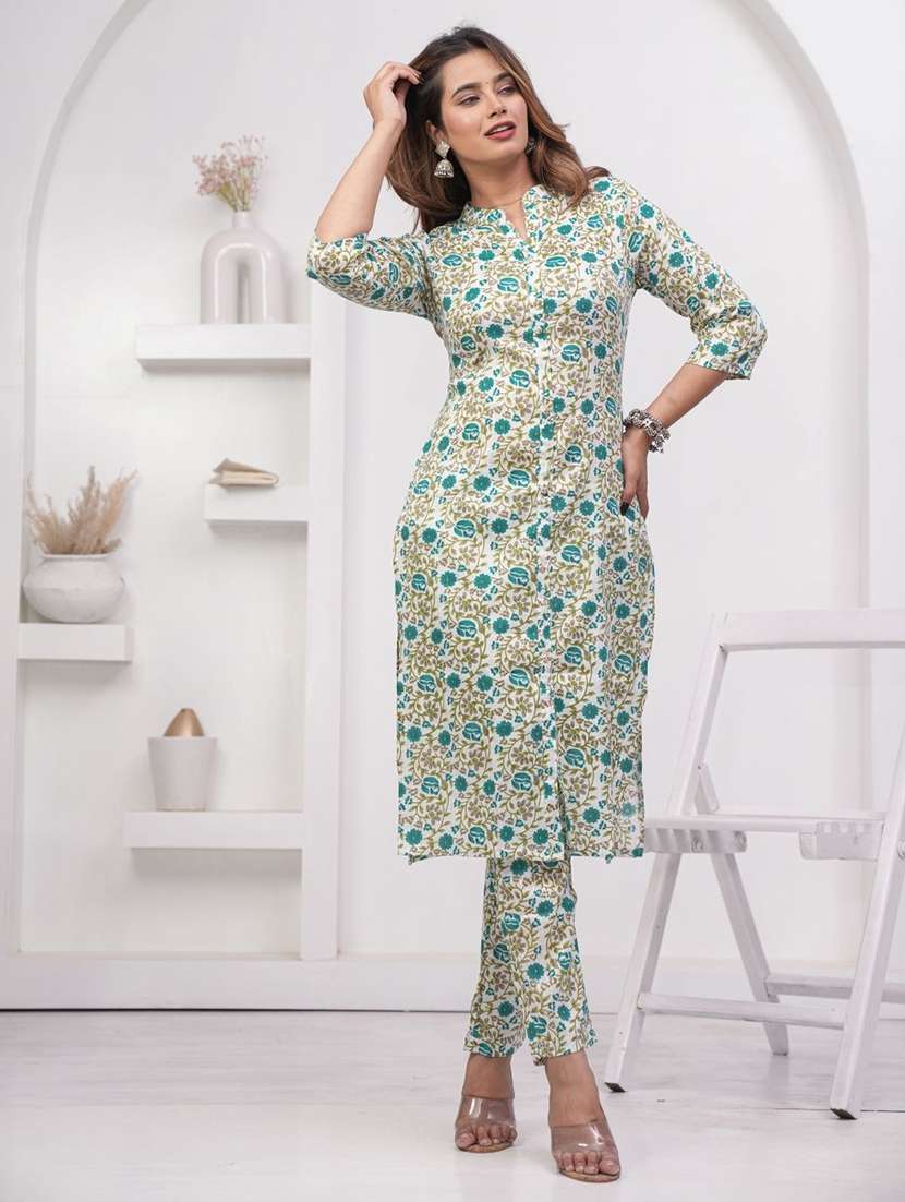 women printed three quarter sleeve kurta pant set - 22507544 -  Standard Image - 2