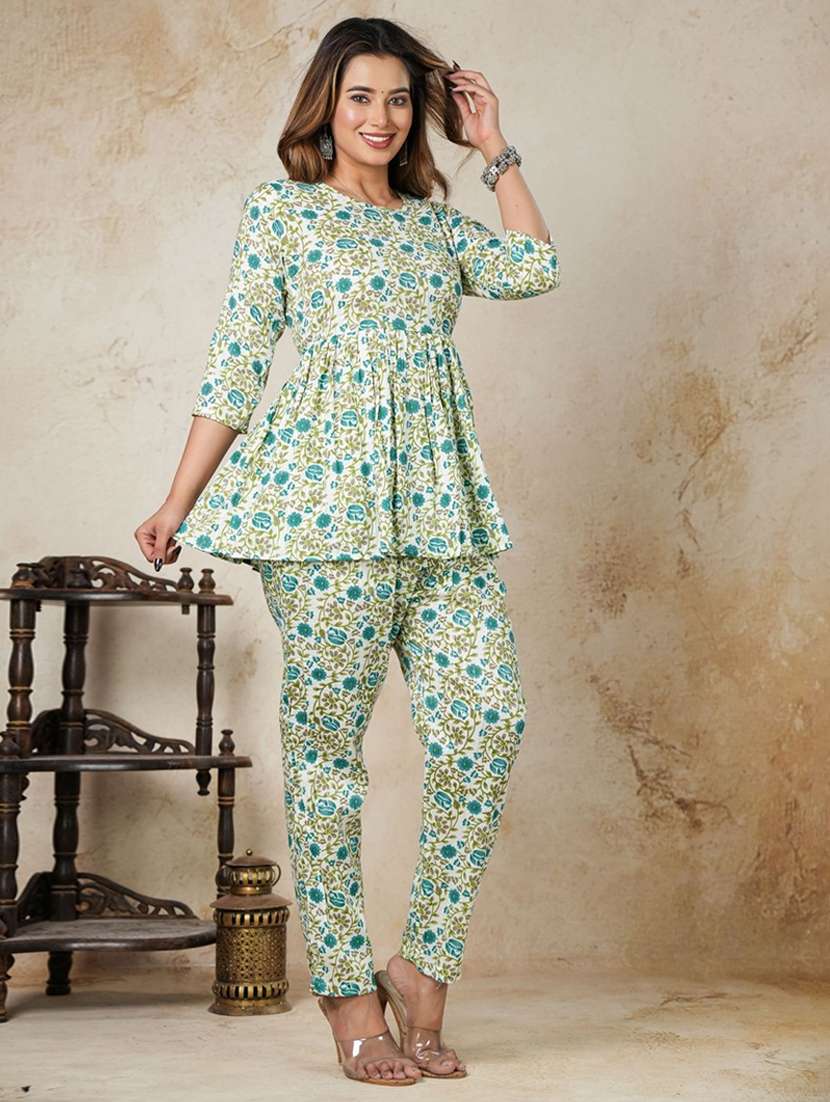 women floral printed round neck top and trouser co-ord set - 22507550 -  Standard Image - 2