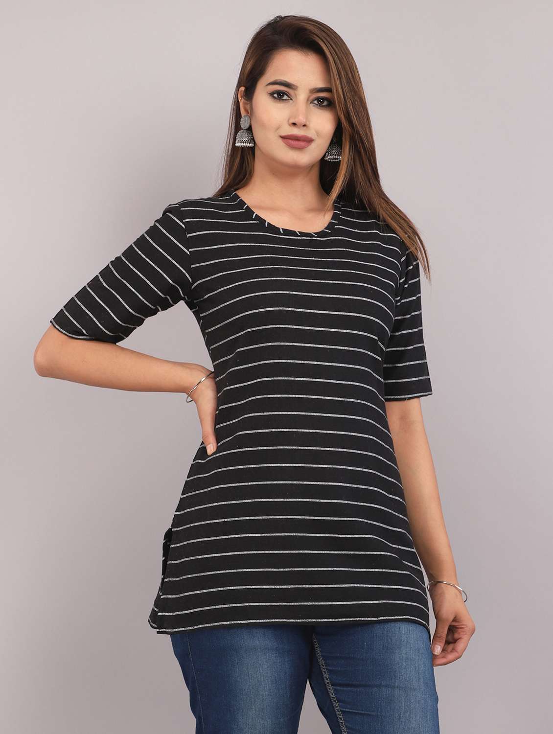 women printed round neck regular top