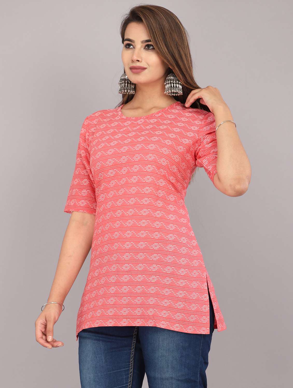 women printed round neck regular long top - 22507567 -  Standard Image - 2