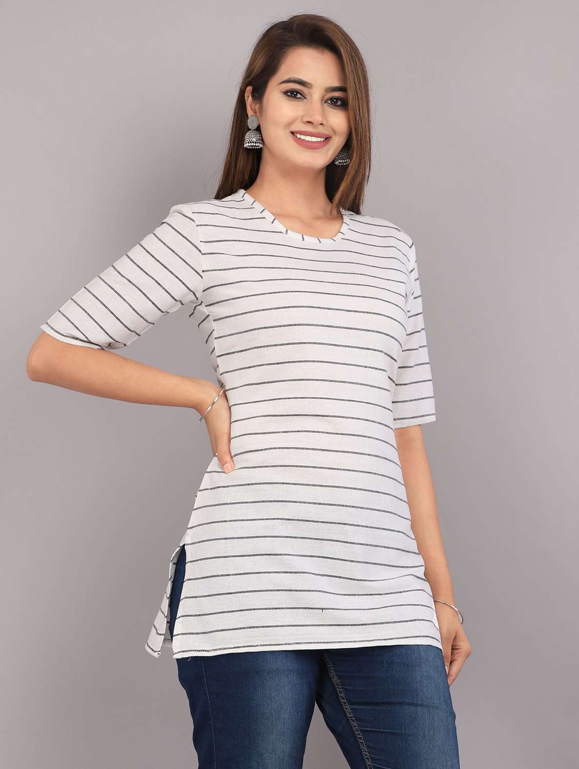 women printed round neck regular long top - 22507578 -  Standard Image - 2