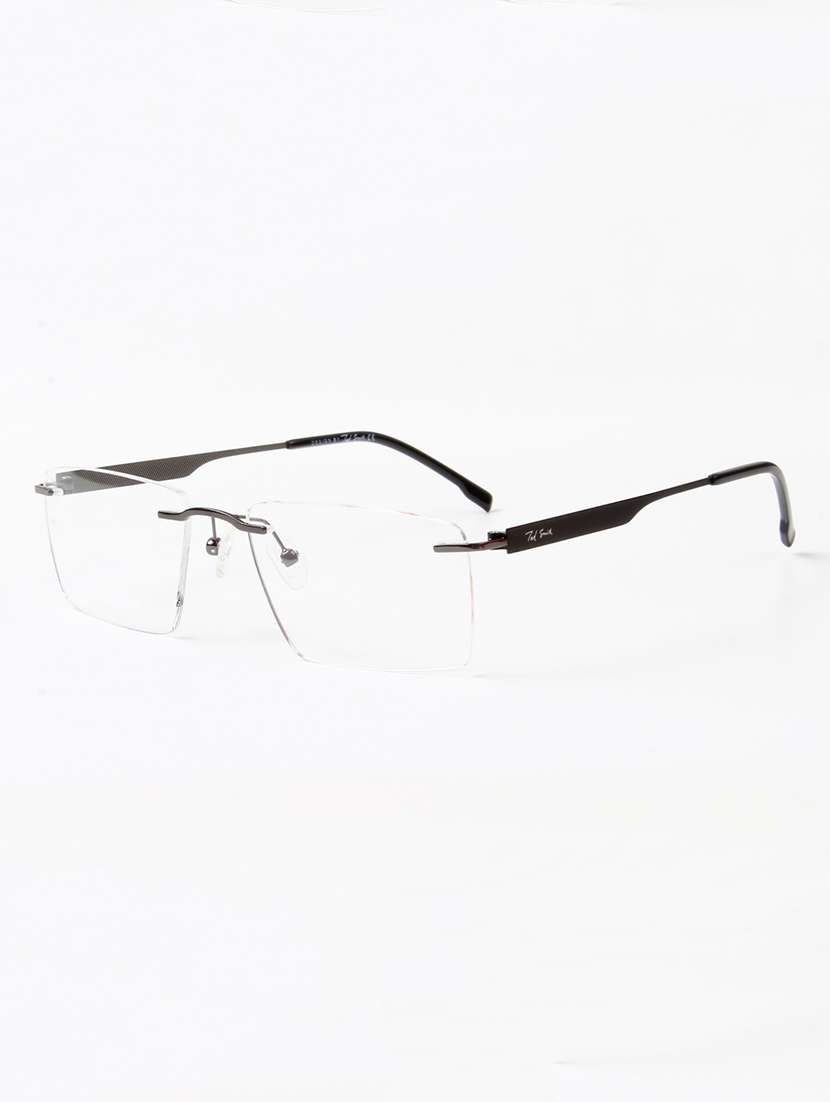 ted smith unisex metal rectangle gunmetal rimless frames - 22507732 -  Standard Image - 2