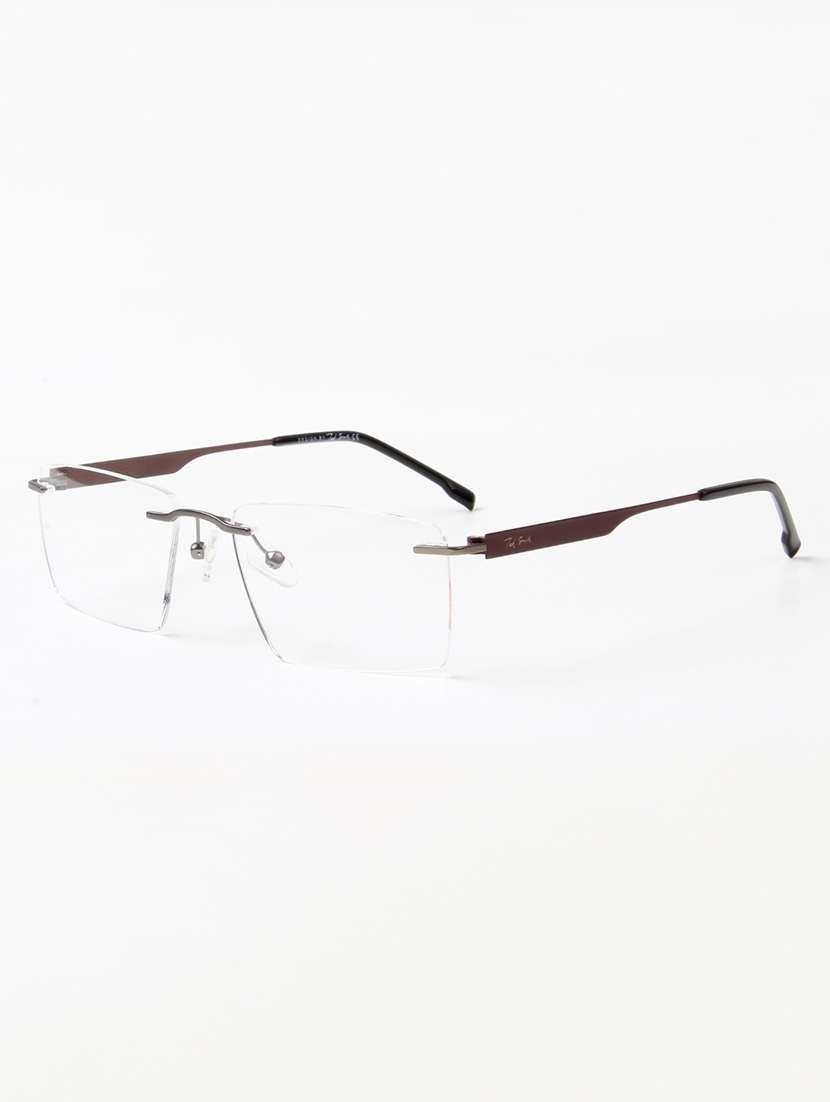 ted smith unisex metal rectangle gunmetal rimless frames - 22507733 -  Standard Image - 2