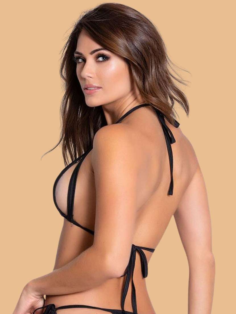 women solid halter neck bikini set - 22507780 -  Standard Image - 2
