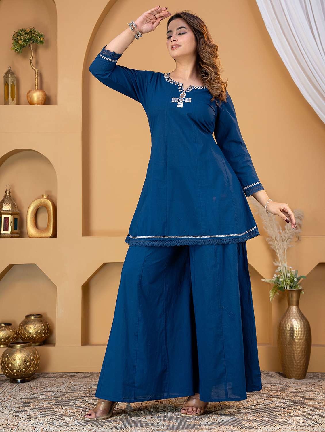 women embroidered three quarter sleeve ethnic co-ord set - 22507809 -  Standard Image - 2