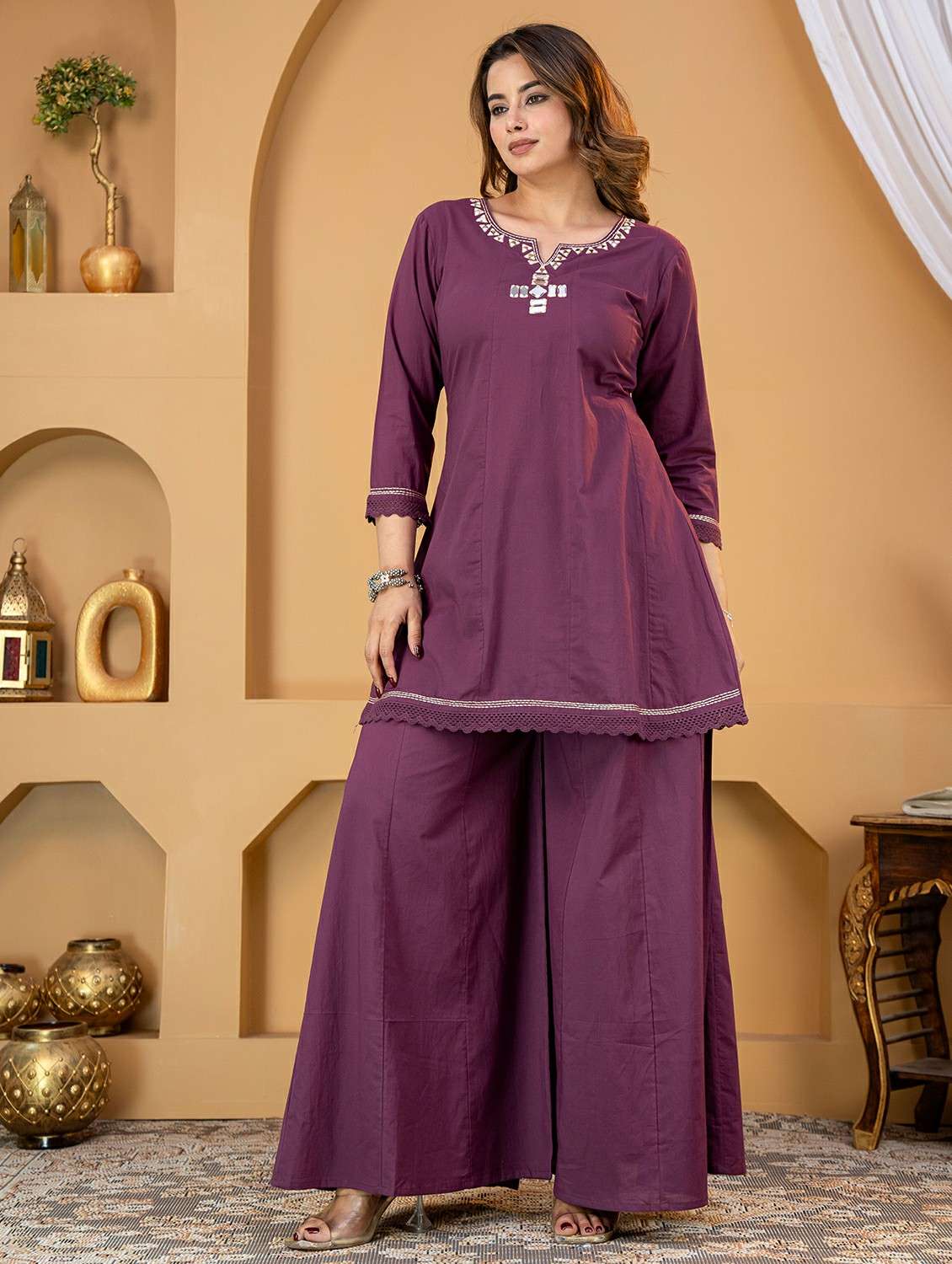 Women Embroidered Notch Neck Kurta And Palazzo Set - 22507816 -  Standard Image - 2