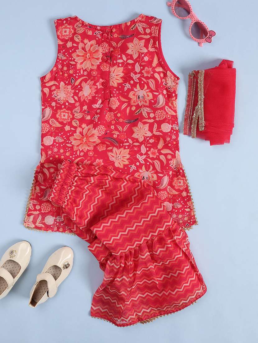 Girls Printed Sleeveless Kurta Sharara Set - 22507913 -  Standard Image - 2