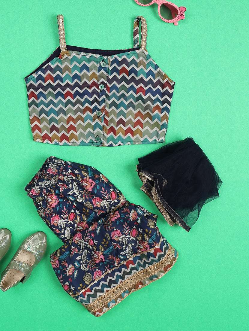 Girls Printed Sleeveless Top And Skirt Set - 22507914 -  Standard Image - 2