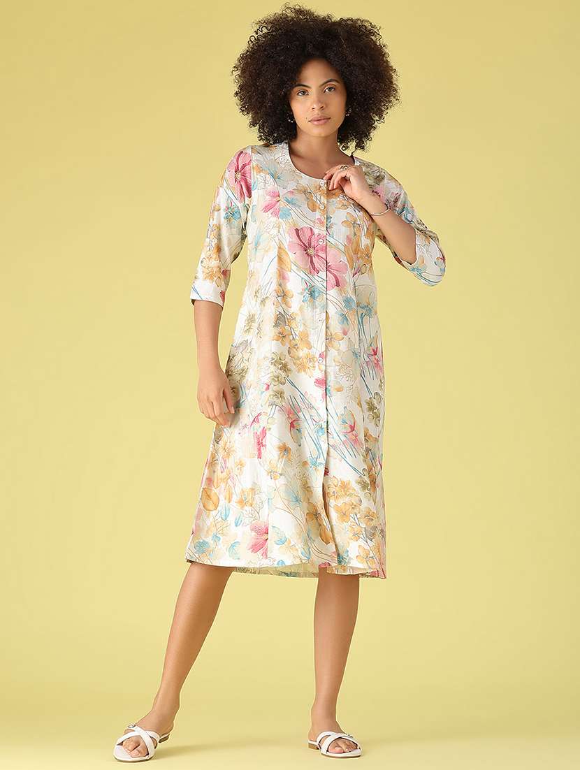 Women Printed Three Quarter Sleeves A-line Dress - 22508136 -  Standard Image - 2