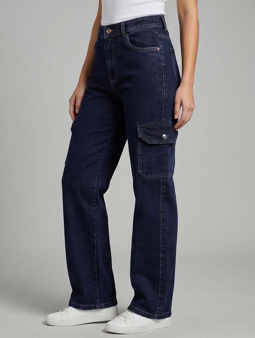 women solid high rise cargo jeans - 22508160 -  Standard Image - 2