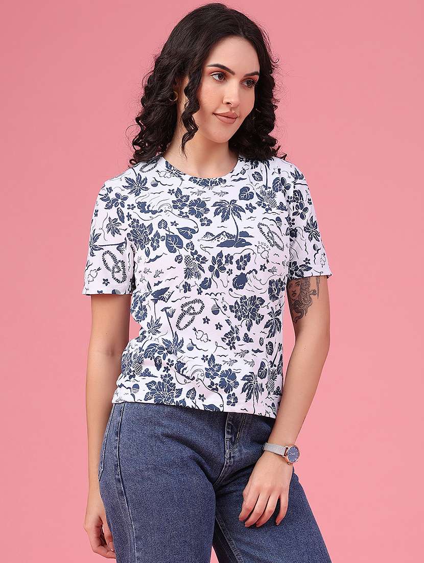 Women Printed Short Sleeves Regular Fit T-shirt - 22508209 -  Standard Image - 2