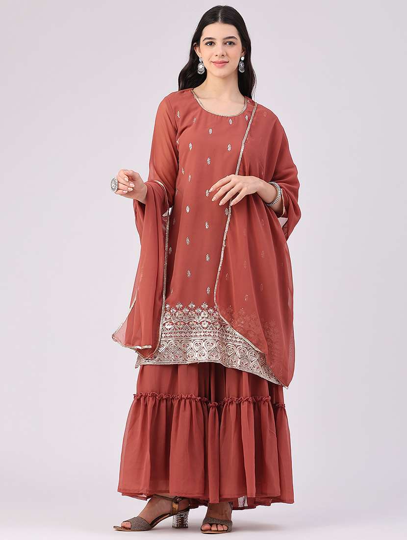 Women Embroidered Three Quarter Sleeve Kurta Sharara With Dupatta Set - 22508649 -  Standard Image - 2
