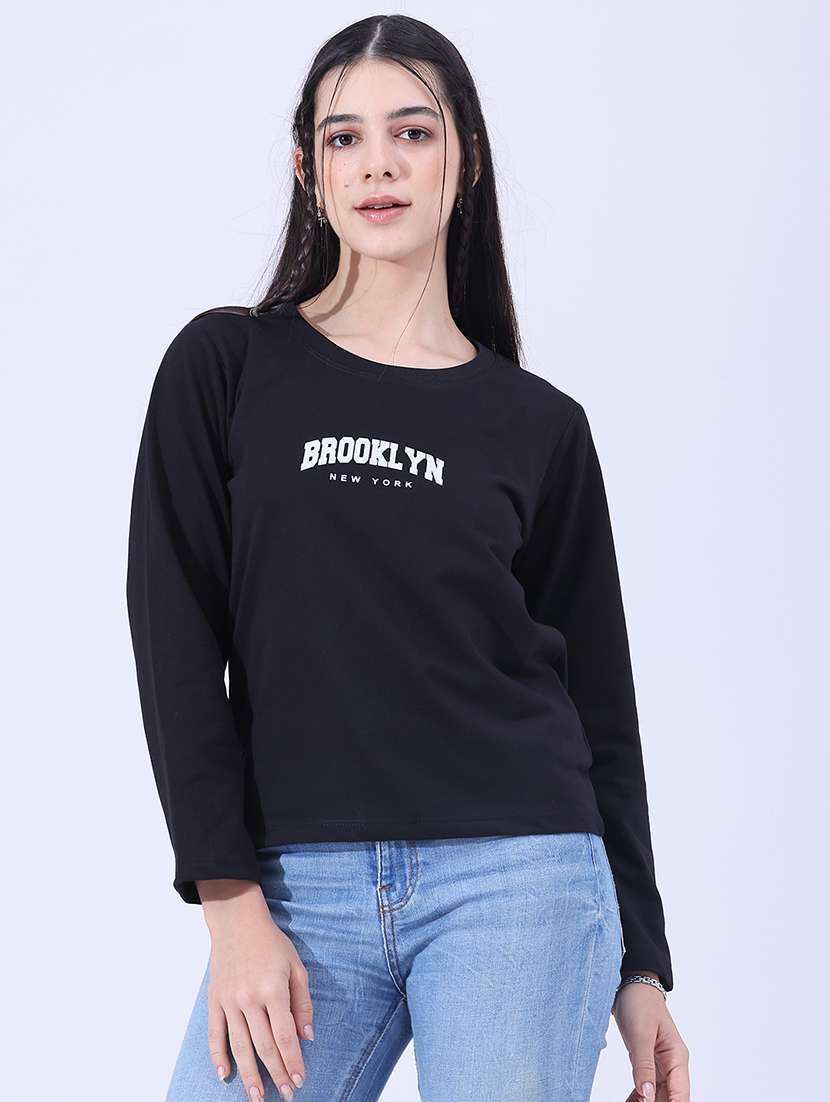 Women Typographic Long Sleeves Regular Fit T-shirt - 22508919 -  Standard Image - 2