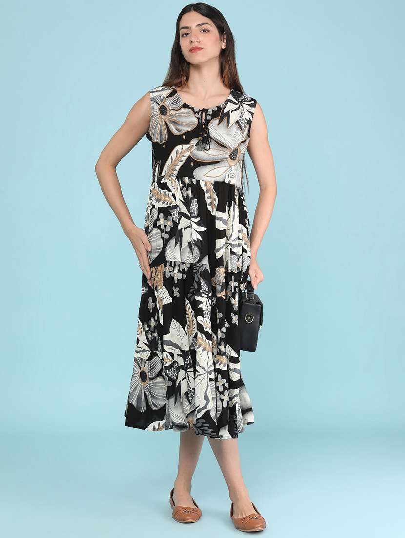 women printed sleeveless tiered dress