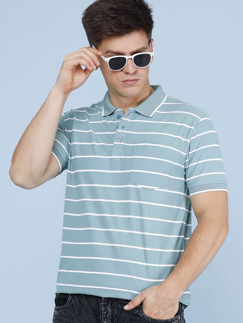 men striped short sleeves polo t-shirt