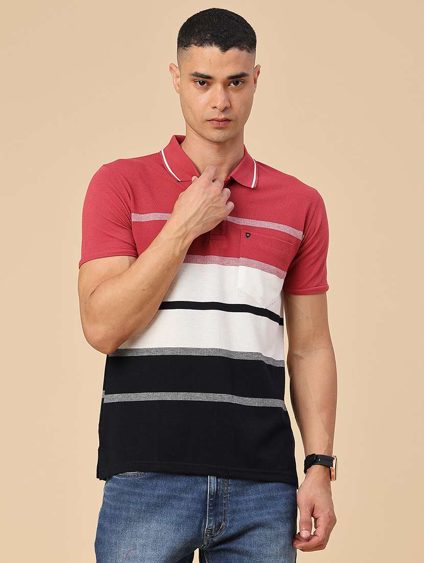 Men Striped Short Sleeve Slim Fit Polo T-shirt - 22510281 -  Standard Image - 2