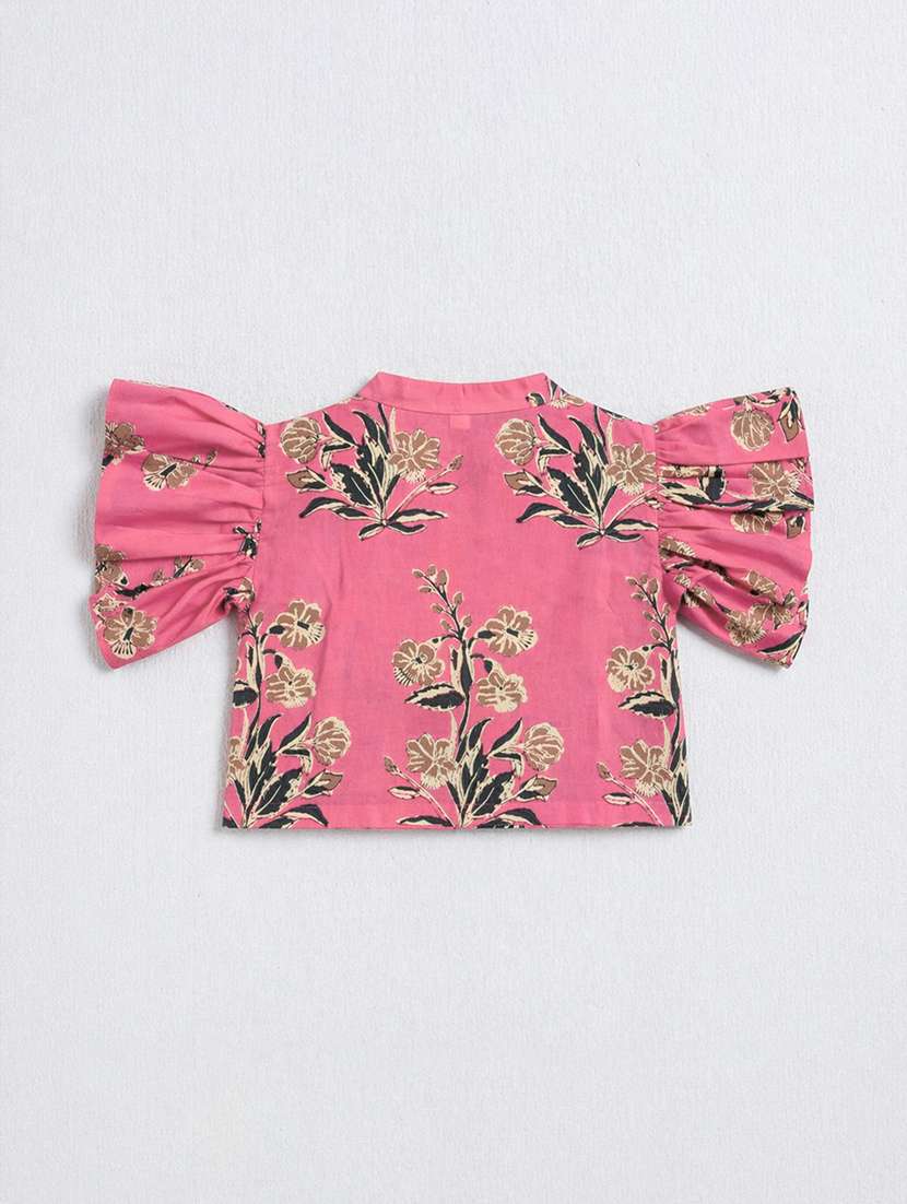 girls printed ruffle sleeves shirt and trouser co-ord set - 22511072 -  Standard Image - 2