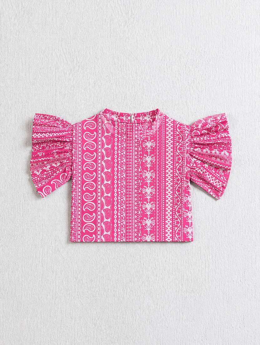 girls printed short sleeves shirt and trouser co-ord set - 22511073 -  Standard Image - 2