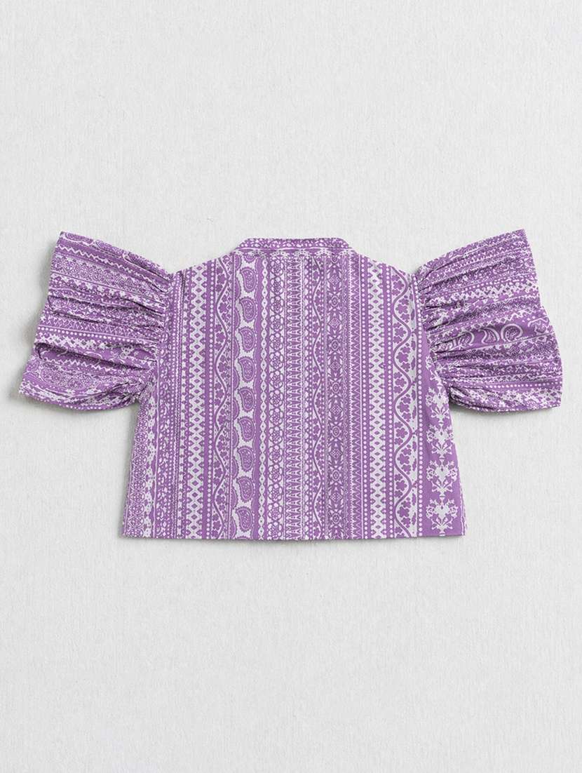 girls printed ruffle sleeves shirt and trouser co-ord set - 22511074 -  Standard Image - 2