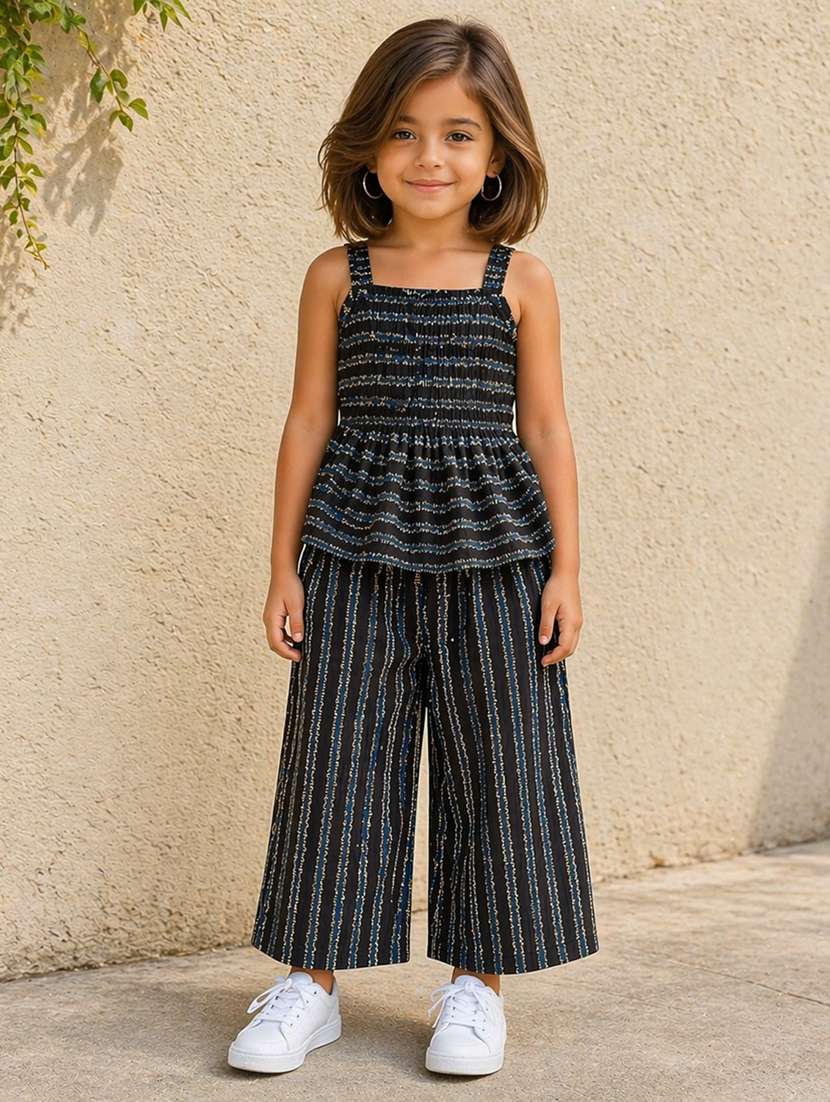 girls printed sleeveless top and trouser co-ord set