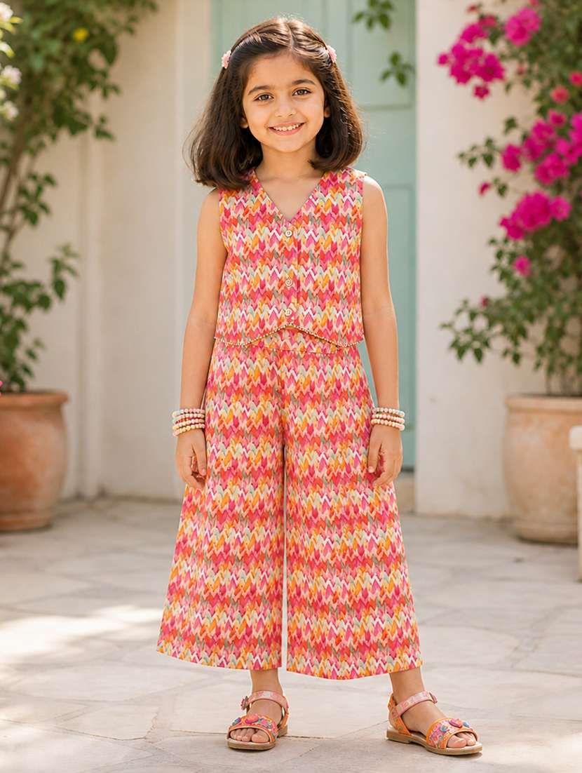 girls printed printed top and palazzo co-ord set